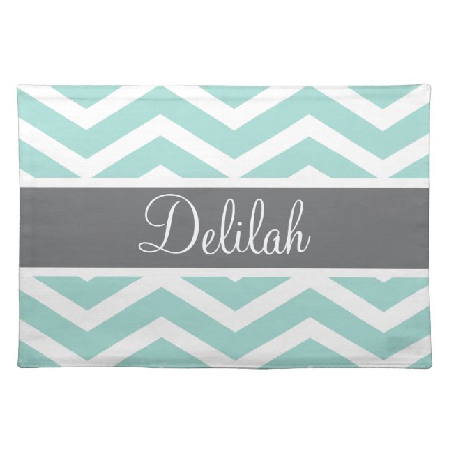 Teal Grey Gray Chevron Custom Placemat (Front)