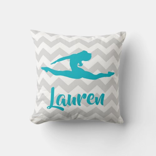 Teal Grey Gymnastics Throw Pillow