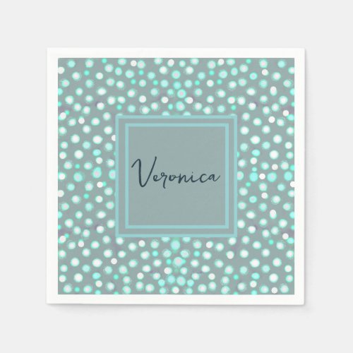 Teal Grey Paper Napkin with Dots