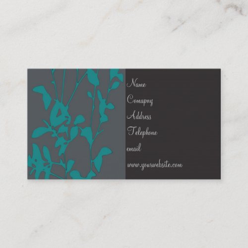 Teal grey retro foliage Profile Card Business Card Template