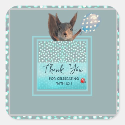 Teal Grey Square Sticker with Squirrel