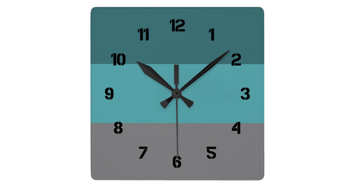 Teal, Grey Stripes Square Wall Clock 