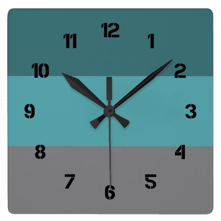 Teal, Grey Stripes Square Wall Clock | Zazzle.com