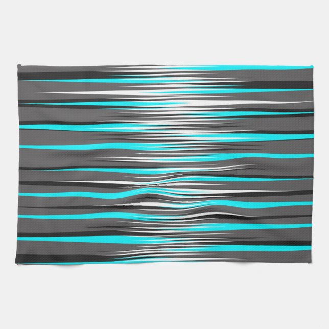 Teal, Grey, White, & Black Stripes Kitchen Towel (Horizontal)