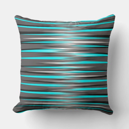 Teal Grey White  Black Stripes Throw Pillow