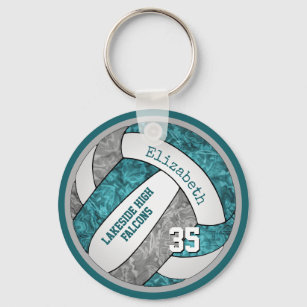 teal grey white girls' volleyball keychain bag tag