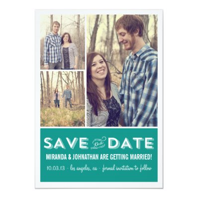 Teal Grid Photo Save The Date Announcements