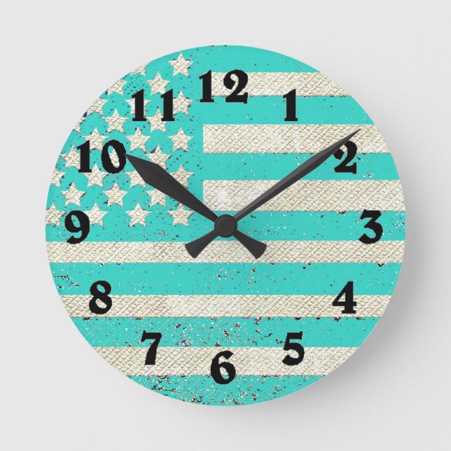 Teal grunge American flag clock (Front)