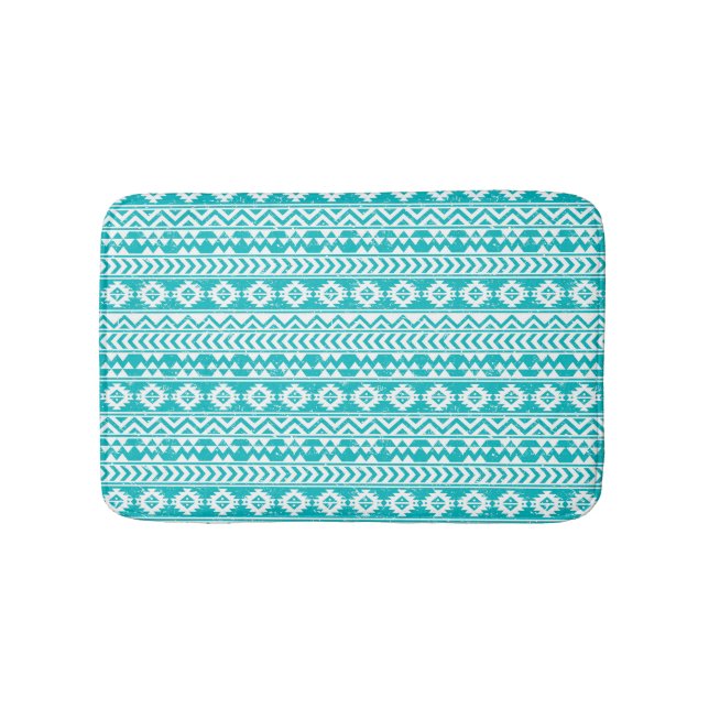 Teal Grunge Aztec Tribal Pattern Bathroom Mat (Front)