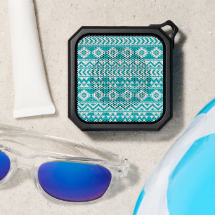 Teal Grunge Aztec Tribal Pattern Bluetooth Speaker