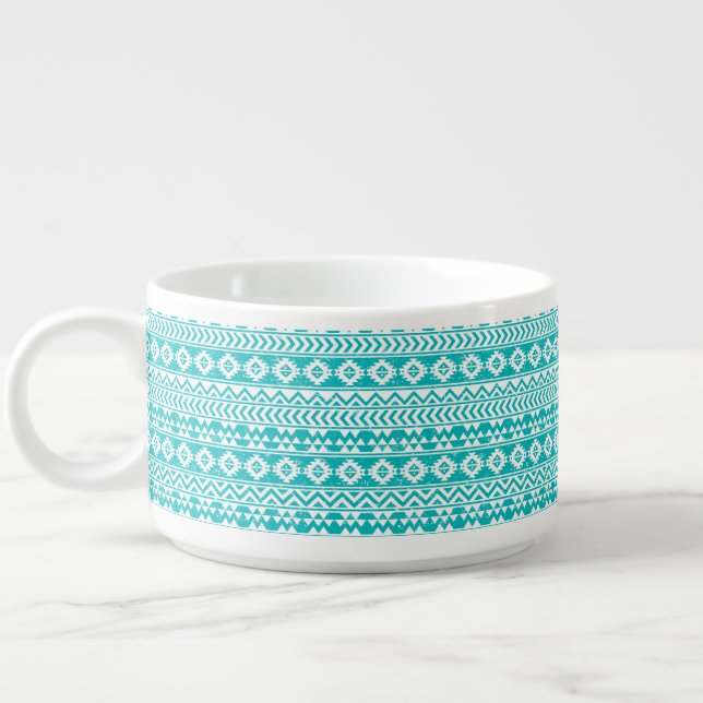 Teal Grunge Aztec Tribal Pattern Bowl (Right)
