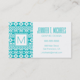 Teal Grunge Aztec Tribal Pattern Business Card