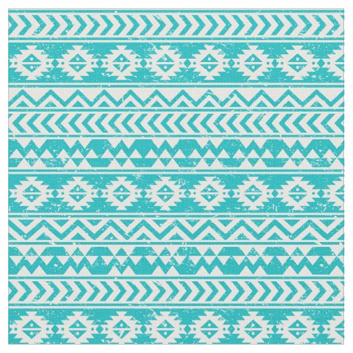Teal Grunge Aztec Tribal Pattern Fabric