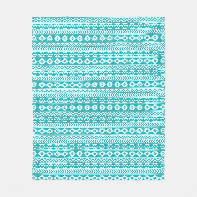 Teal Grunge Aztec Tribal Pattern Fleece Blanket (Front)