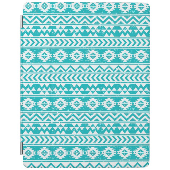Teal Grunge Aztec Tribal Pattern iPad Smart Cover (Front)
