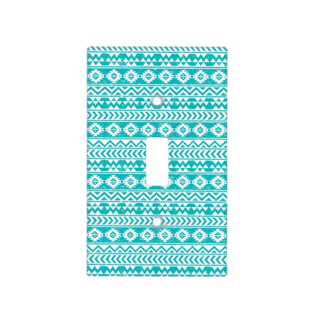 Teal Grunge Aztec Tribal Pattern Light Switch Cover (Front)