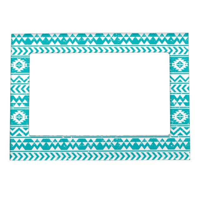 Teal Grunge Aztec Tribal Pattern Magnetic Photo Frame (Front)