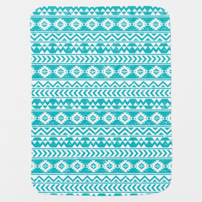 Teal Grunge Aztec Tribal Pattern Receiving Blanket (Front)