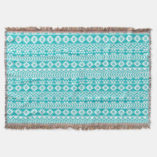 Teal Grunge Aztec Tribal Pattern Throw Blanket