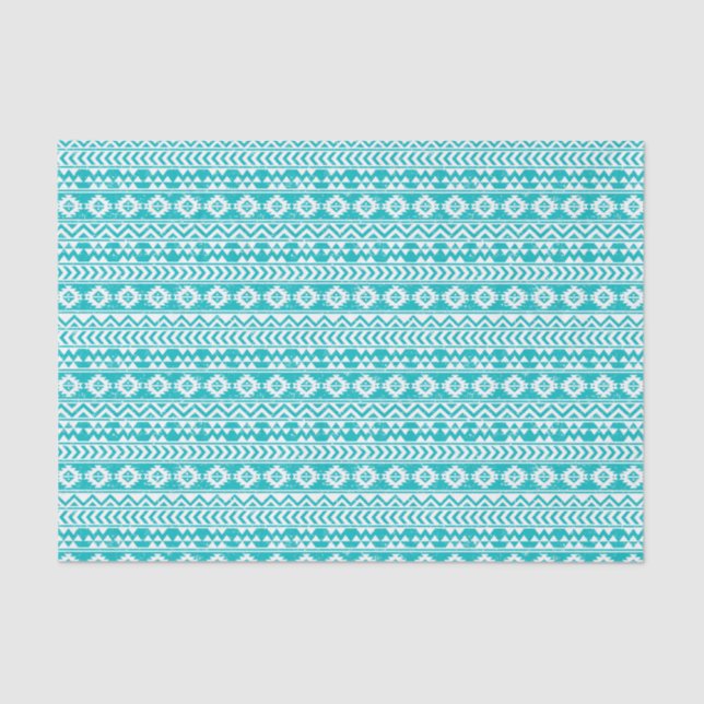Teal Grunge Aztec Tribal Pattern Tissue Paper (Front)