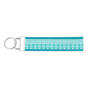 Teal Grunge Aztec Tribal Pattern Wrist Keychain