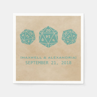 Teal Grunge D20 Dice Gamer Paper Napkins