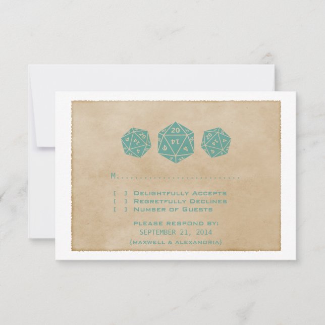 Teal Grunge D20 Dice Gamer Response Card (Front)