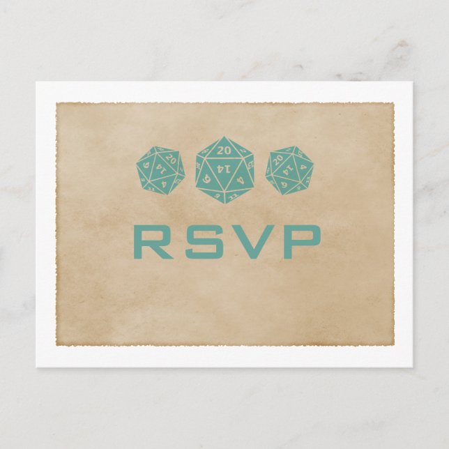 Teal Grunge D20 Dice Gamer RSVP Postcard (Front)