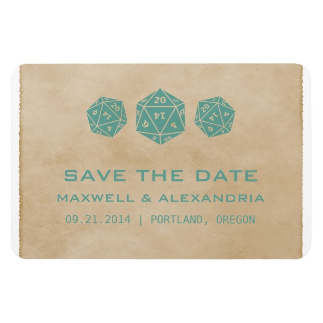 Teal Grunge D20 Dice Gamer Save the Date Magnet (Horizontal)