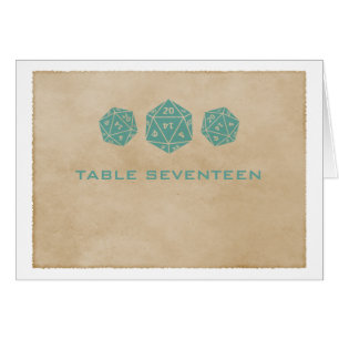 Teal Grunge D20 Dice Gamer Table Number Card