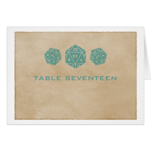 Teal Grunge D20 Dice Gamer Table Number Card (Front Horizontal)