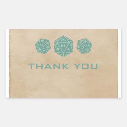 Teal Grunge D20 Dice Gamer Thank You Stickers