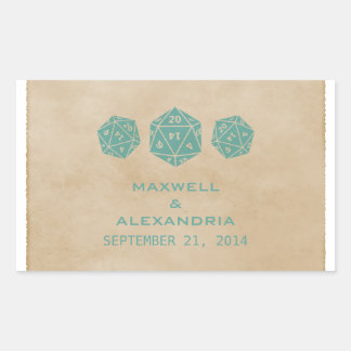 Teal Grunge D20 Dice Gamer Wedding Stickers