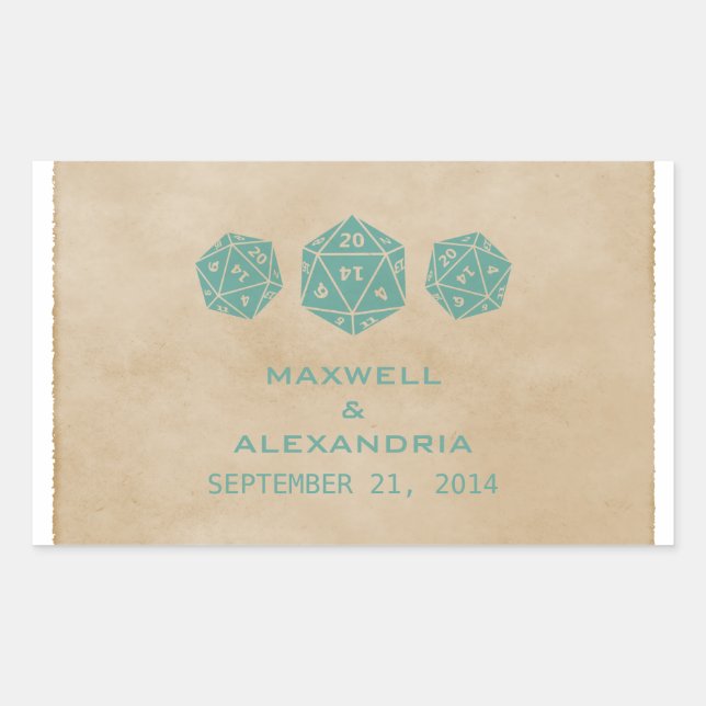 Teal Grunge D20 Dice Gamer Wedding Stickers (Front)