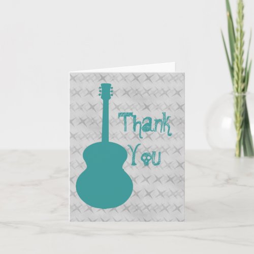 Teal Guitar Grunge Thank You Card