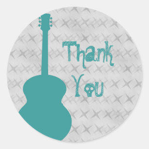 Teal Guitar Grunge Thank You Stickers