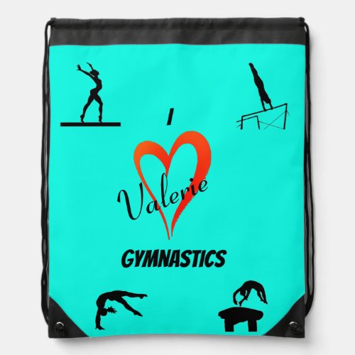 Teal Gymnastics Events Drawstring Backpack w Name