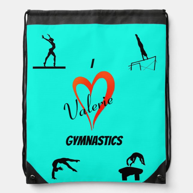 Teal Gymnastics Events Drawstring Backpack w/ Name (Front)