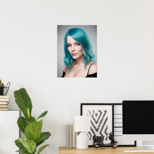 Teal Haired Woman Poster