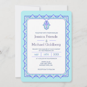 Teal hamsa geometric wedding invitation