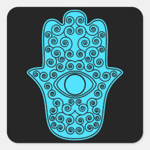 Teal Hamsa-Hand of Miriam-Hand of Fatima.png Square Sticker