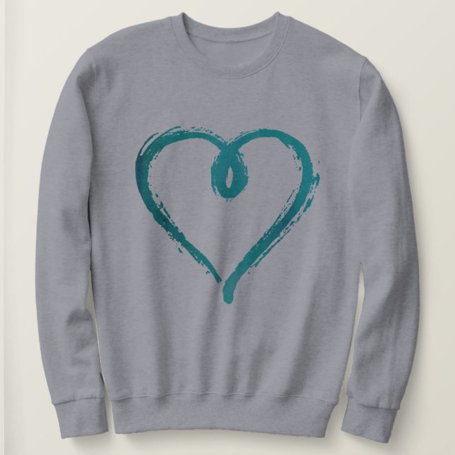 Teal Hand Drawn Heart Sweatshirt (Design Front)