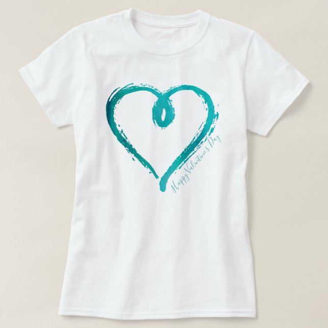 Teal Hand Drawn Heart Tshirt (Design Front)