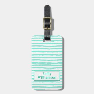 Teal Hand Drawn Stripes - Personalized Luggage Tag