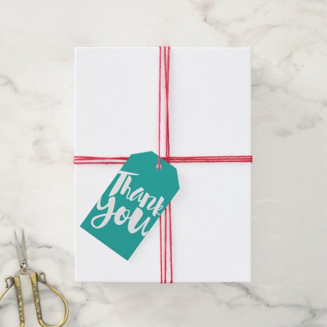 Teal Hand Lettering Calligraphy Thank You Gift Tag (With Twine)