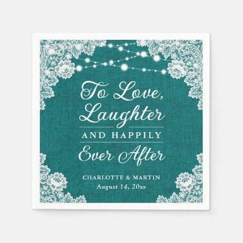 Teal Happily Ever After Wedding Napkins