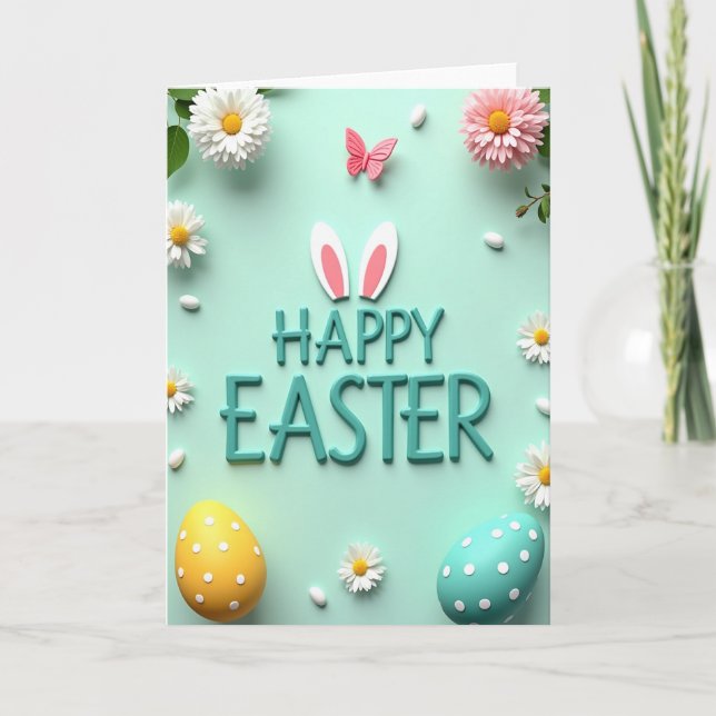 Teal Happy Easter Design Card (Front)