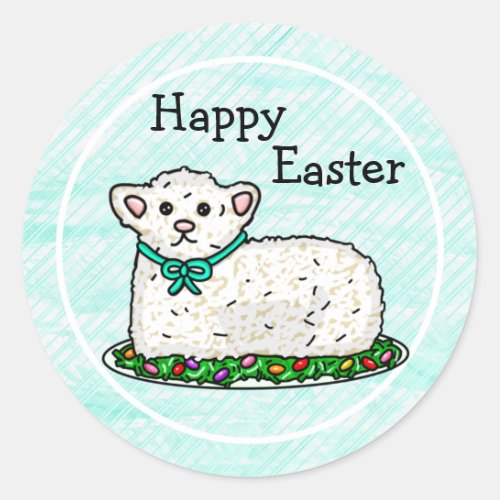 Teal Happy Easter  Lamb Cake  Classic Round Sticker