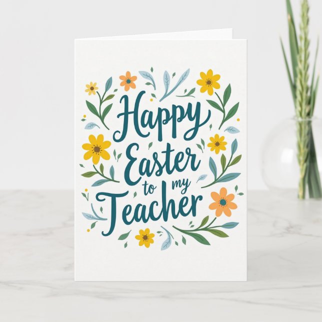 Teal Happy Easter Teacher Art Card (Front)