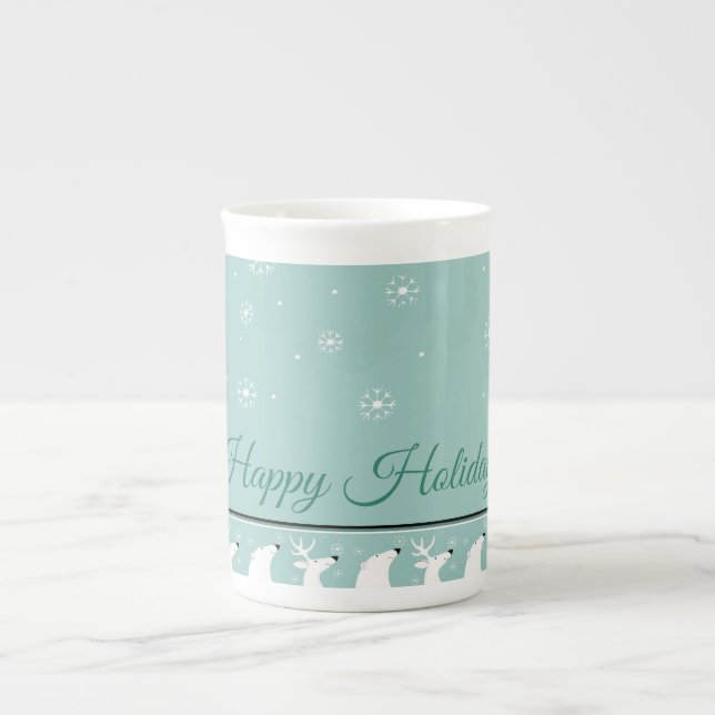 Teal Happy Holidays Bone China Mug (Front)